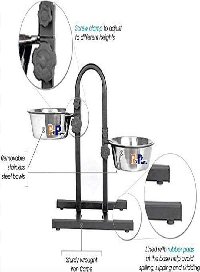 Pups&Pets حامل أوعية طعام مزدوج قابل للتعديل من الفولاذ المقاوم للصدأ من Pups&Pets للكلاب (على شكل حرف U، سعة 2800 مل) - Image 2